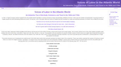 Screenshot of Kimberly Hill’s e-learning site: “Voices of Labor in the Atlantic World.”